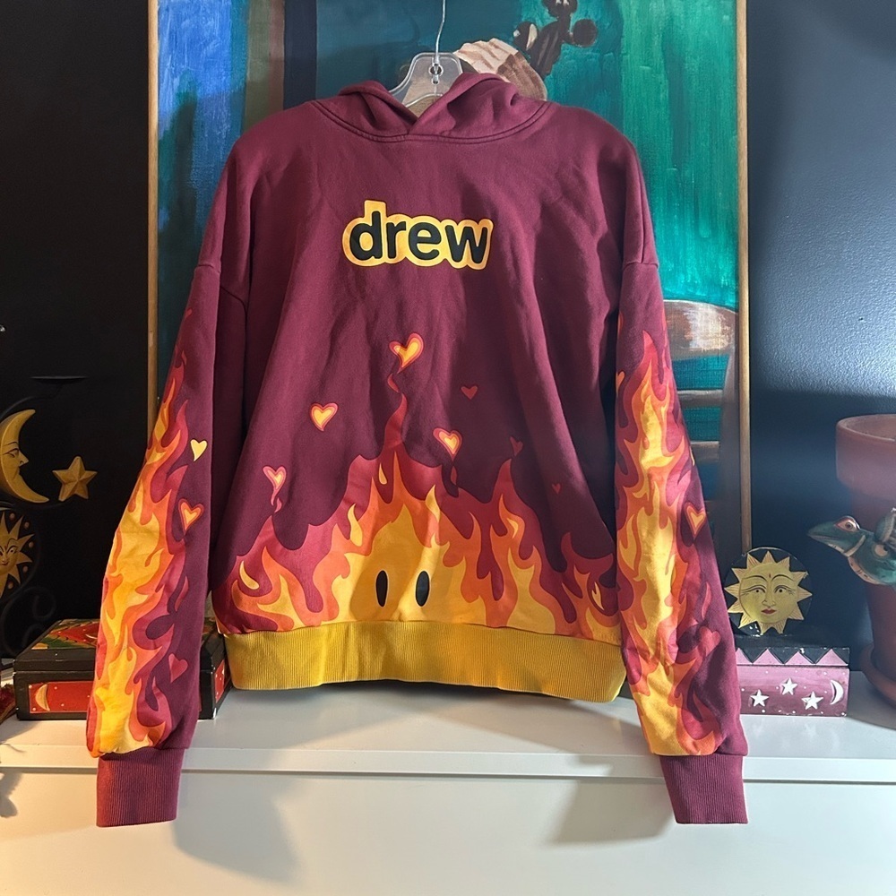 Drew House Fire Flame Hoodie Burgundy Men’s M Justin Bieber Rare Authentic
